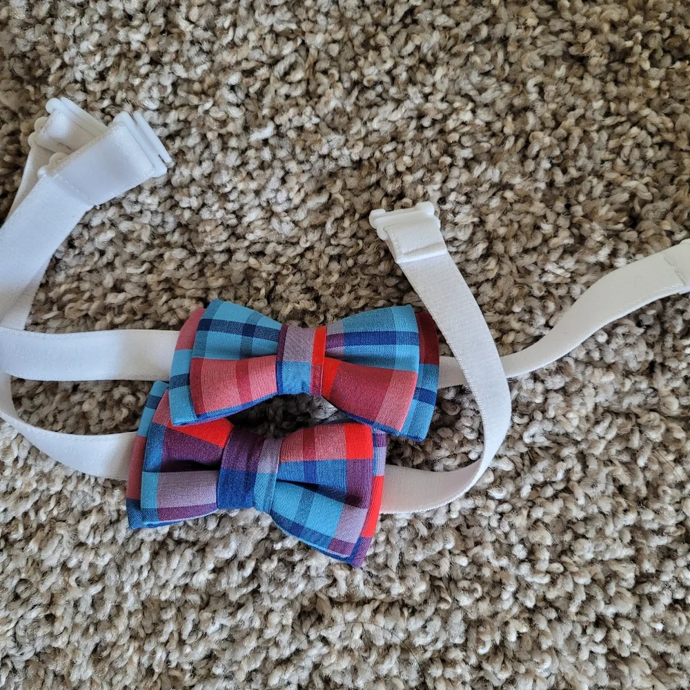 Plaid Elastic Strap Bowtie Set of 2 12 inches